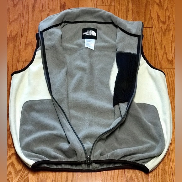 Men’s Medium Vintage 1990s Fleece Colorblock Grey White THE NORTH FACE Vest - Picture 8 of 14